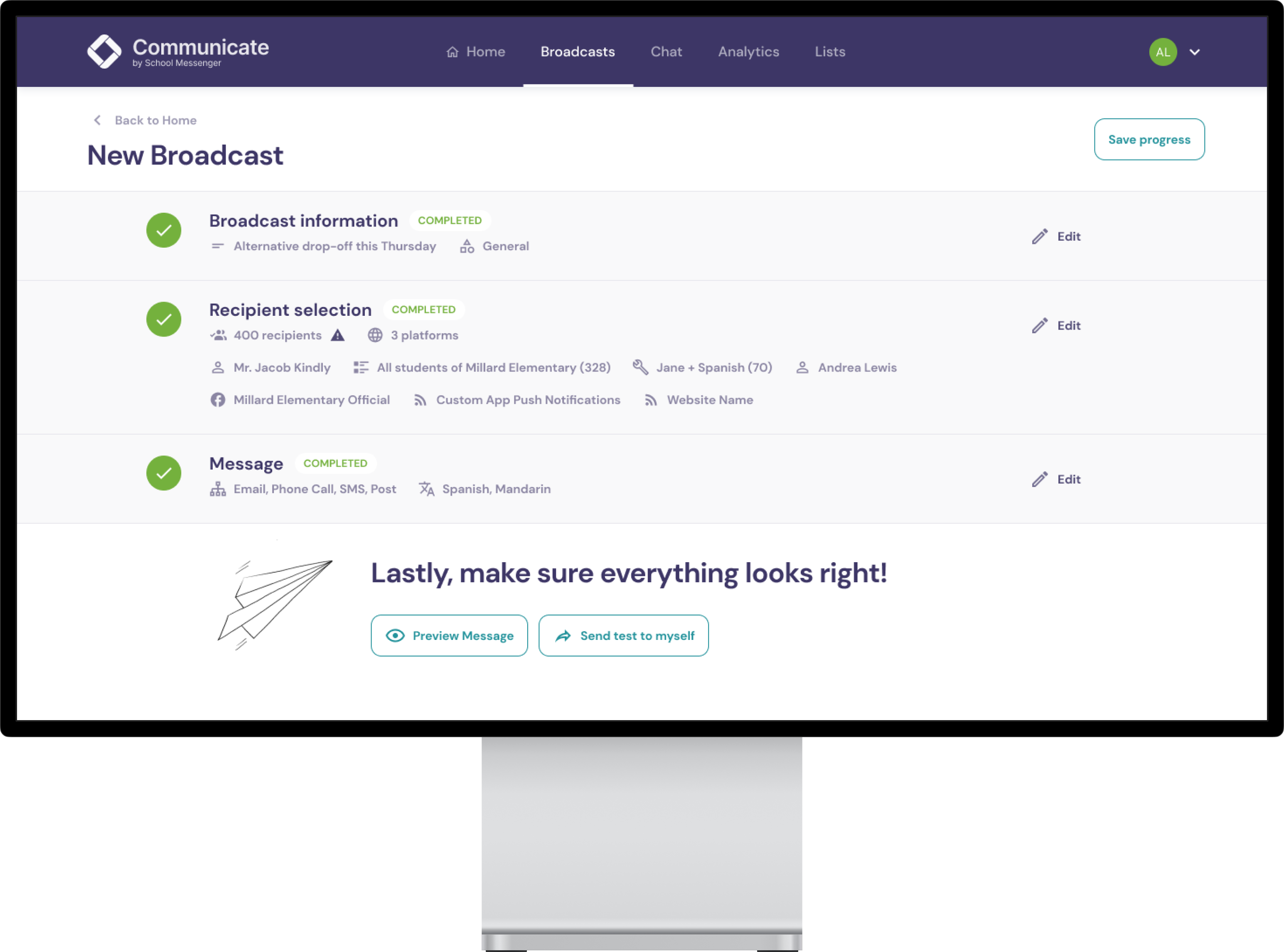 SchoolMessenger product interface